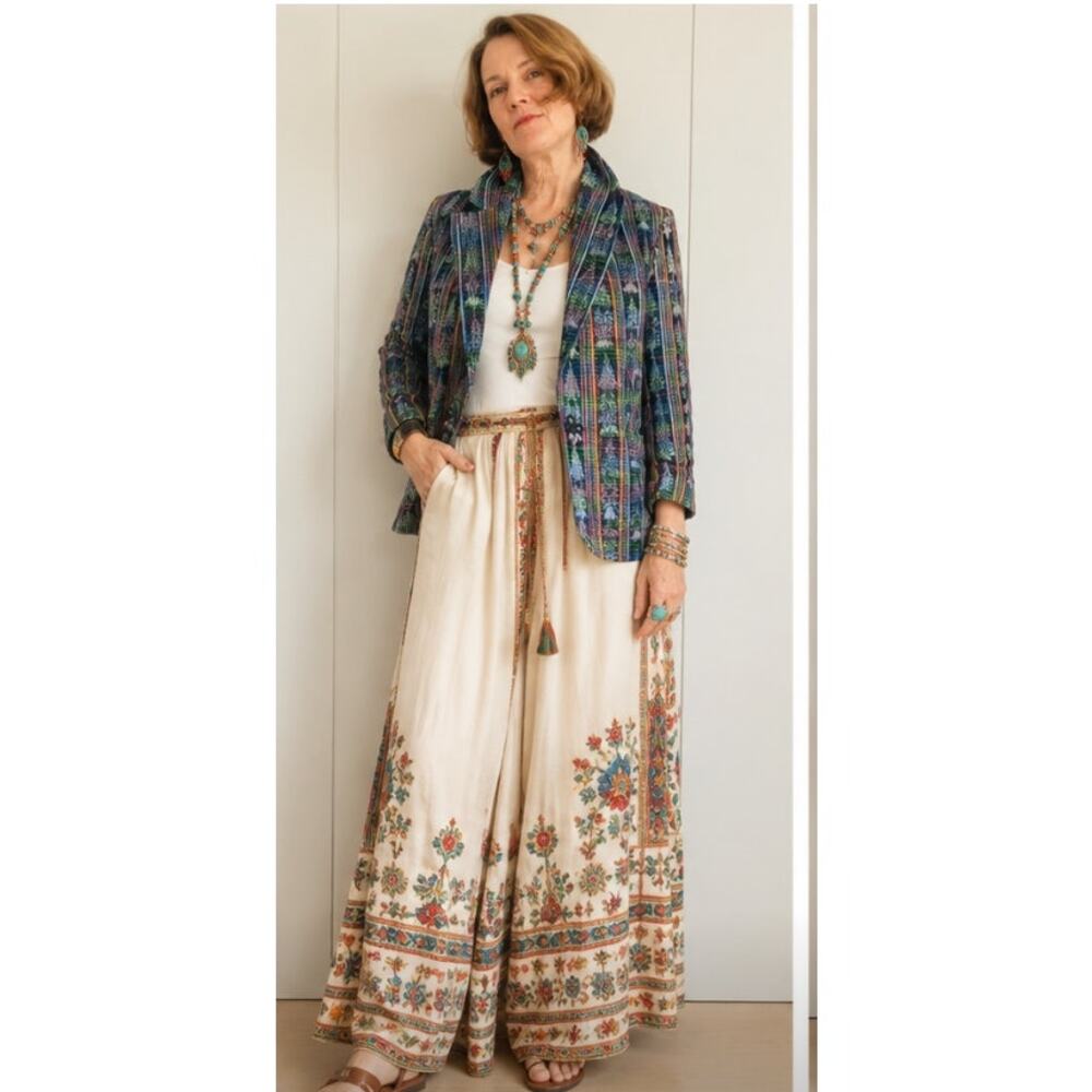 Vintage Ethnic Printed Blazer Multi Colors Cotton Pockets Dopamine Fun Size Med